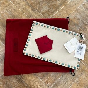 NWT Valentino Cream Clutch with Turquoise Studs